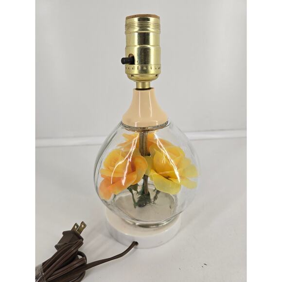 Boho Retro Glass Globe Lamp – Yellow Rose Flower Base Nightstand Accent Light - Picture 4 of 5